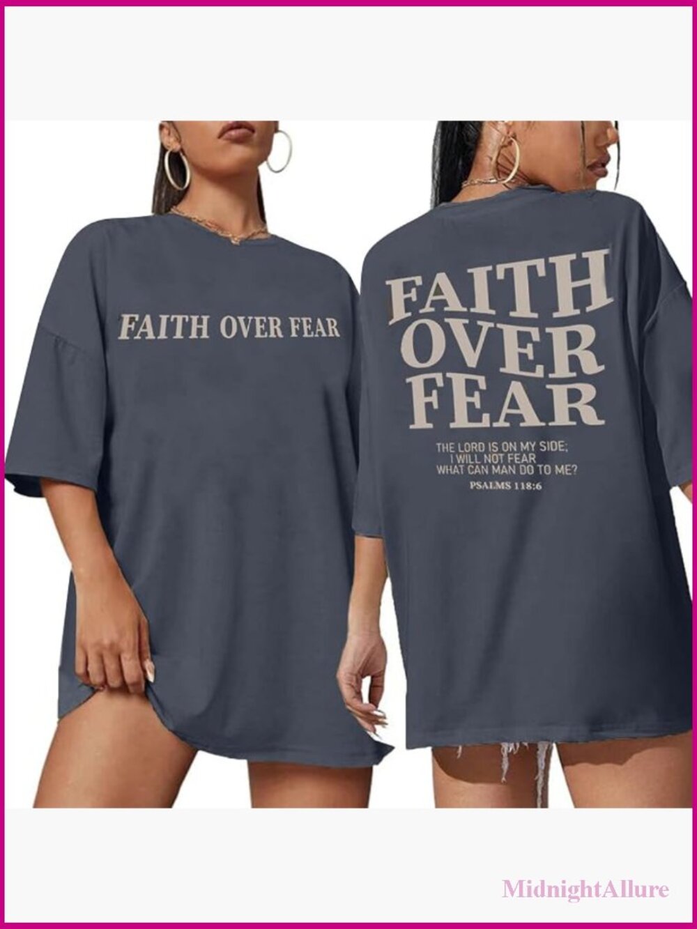 Oversized Faith Over Fear Christian Graphic Tee Crew Neck Short Sleeve Blouse